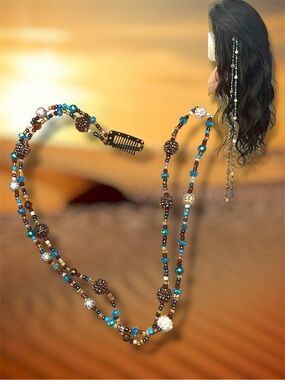 Boho Beaded Hair Accessory/Extension, Glass Beads, Hair Swag, Handmade Jewelry